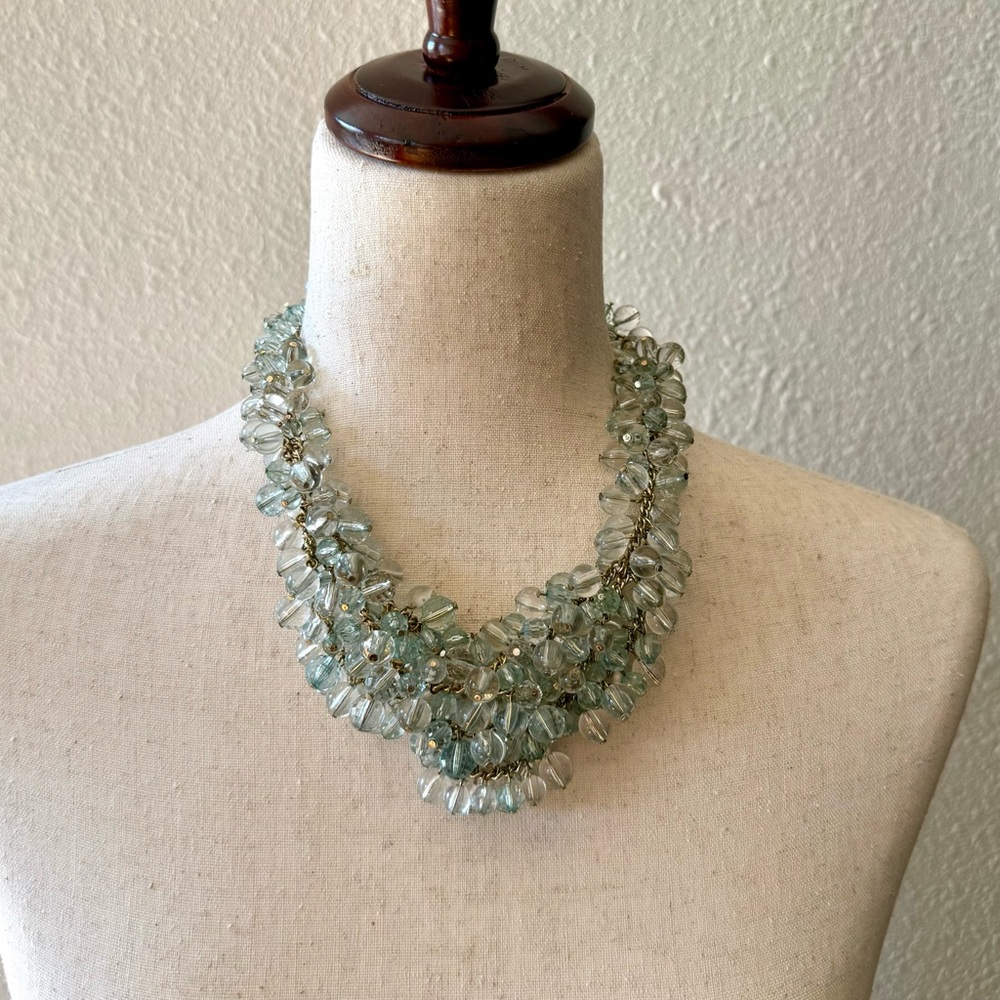 Sparkling Ice Necklace Layered Tiered Cluster of Lucite Beads Mint Green color